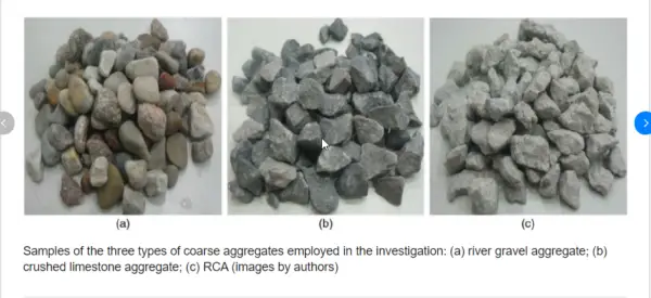 quality of aggregate for different coarse types